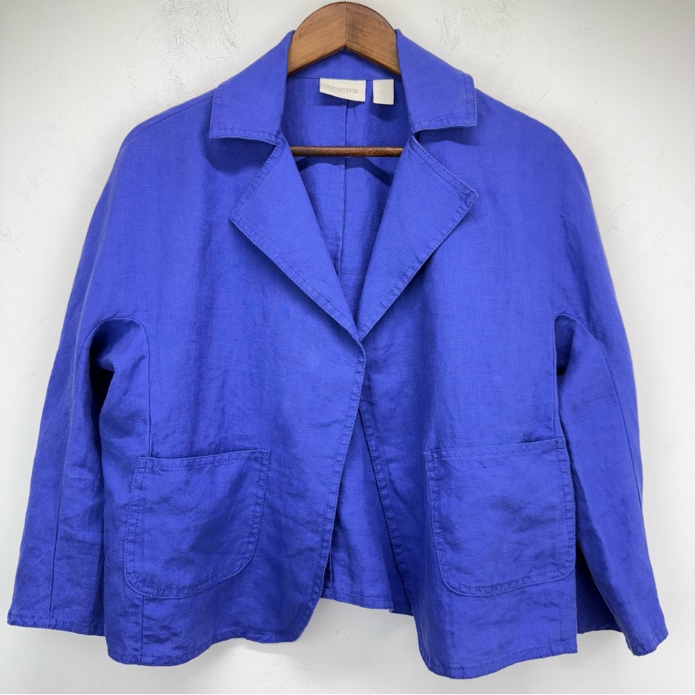 Chico’s size 0/Small Women’s Purple Linen 3/4 Sleeve Open Front Blazer Jacket